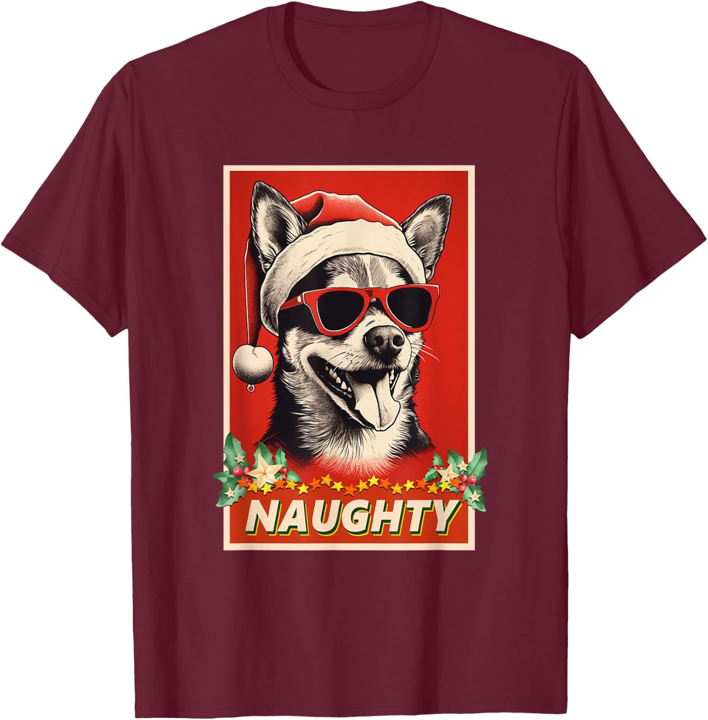 Funny Huskita Christmas Naughty Vintage T-Shirt - T-Shirt | Maroon