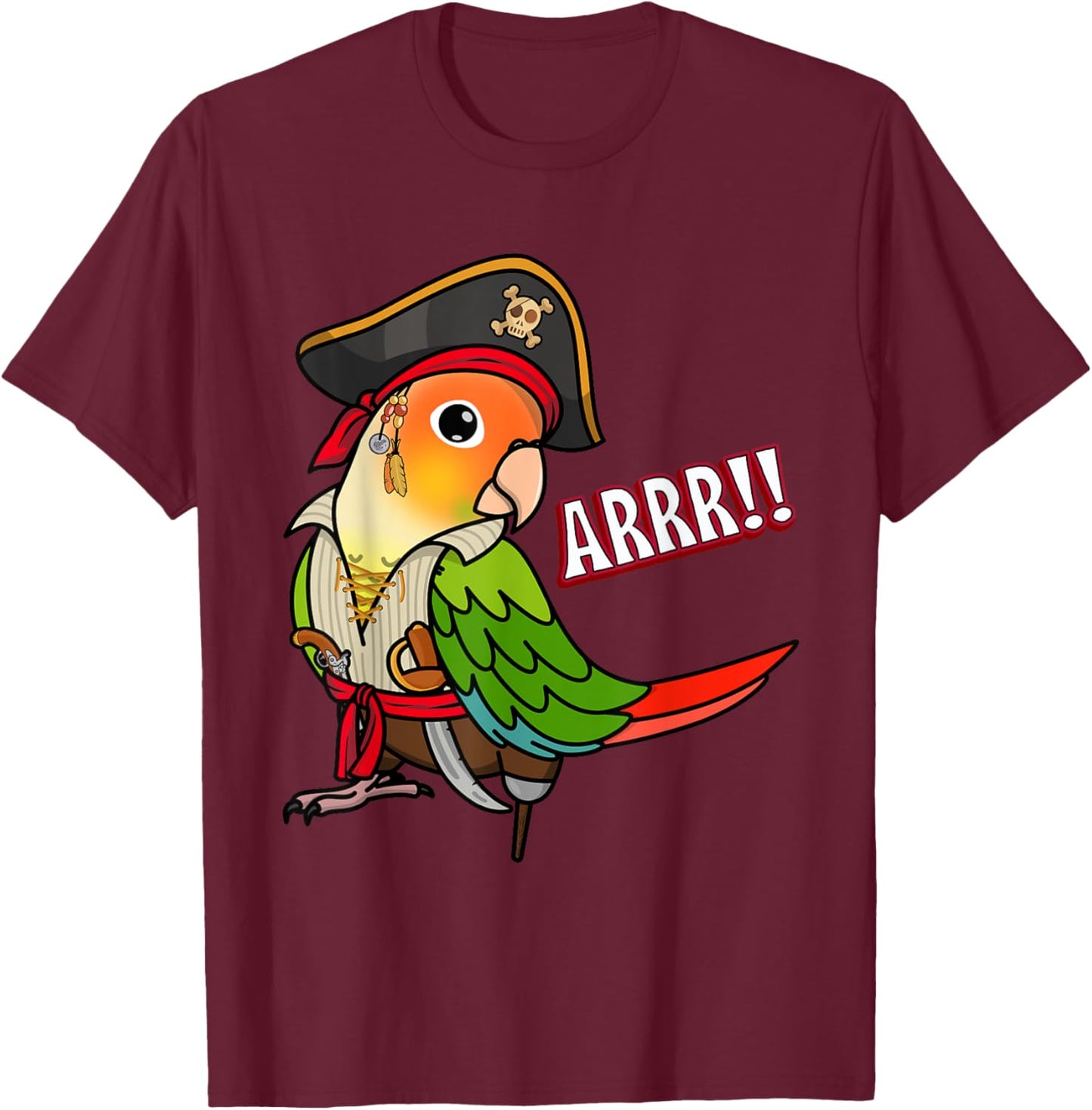 Pirate Parrot I Green Cheek Pineapple Conure T-Shirt - T-Shirt | Maroon