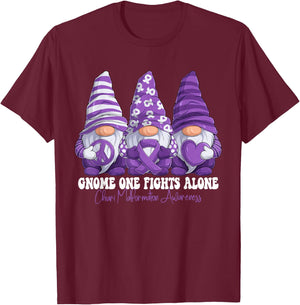 Chiari Malformation Awareness Month Purple Ribbon Gnomies T-Shirt - T-Shirt | Maroon