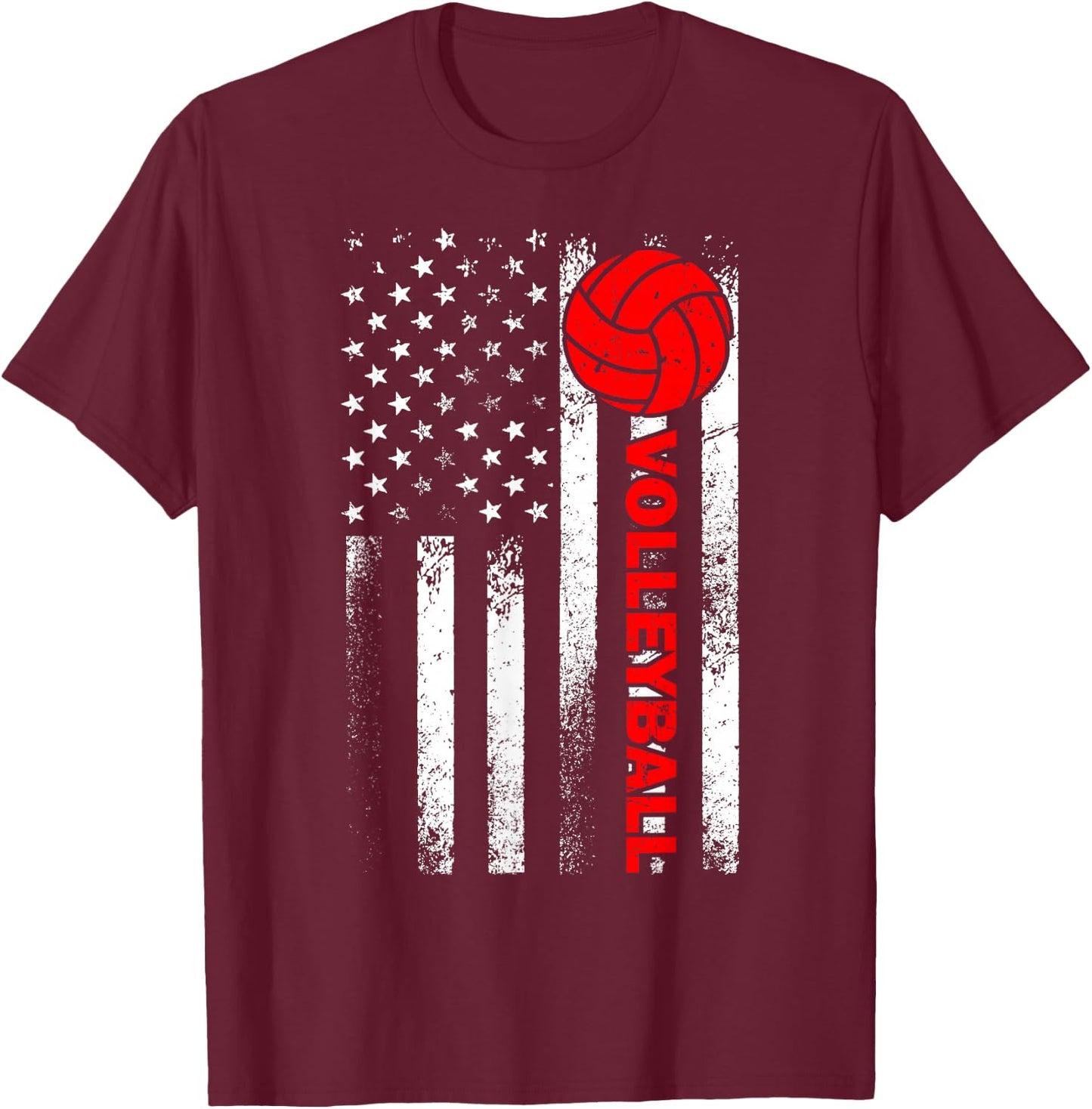 Funny Volleyball Design Women USA Patriotic Athlete T-Shirt - T-Shirt | Maroon