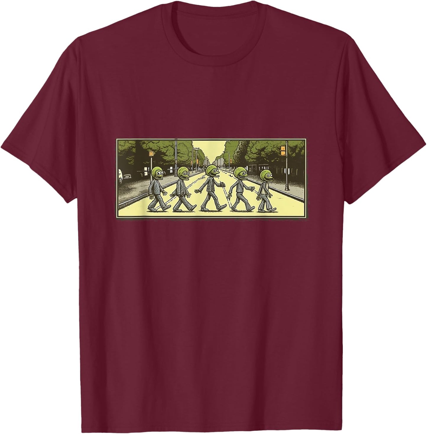 5 Aliens Crossing Abby Road T-Shirt - T-Shirt | Maroon