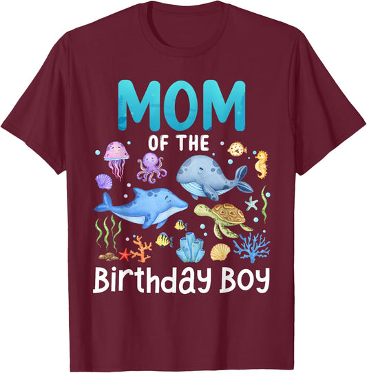Mom Ocean Life Sea Aquarium Birthday Matching Family T-Shirt - T-Shirt | Maroon