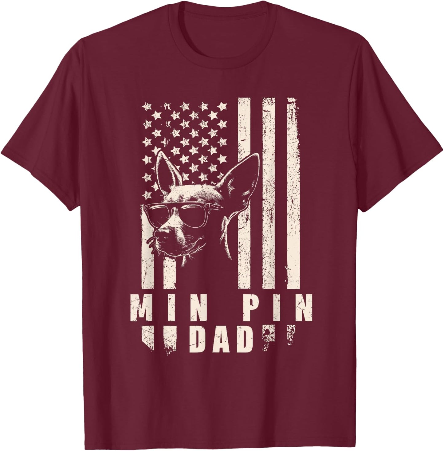 Min Pin Dog Dad American Flag Gifts for Best Father Men Xmas T-Shirt - T-Shirt | Maroon
