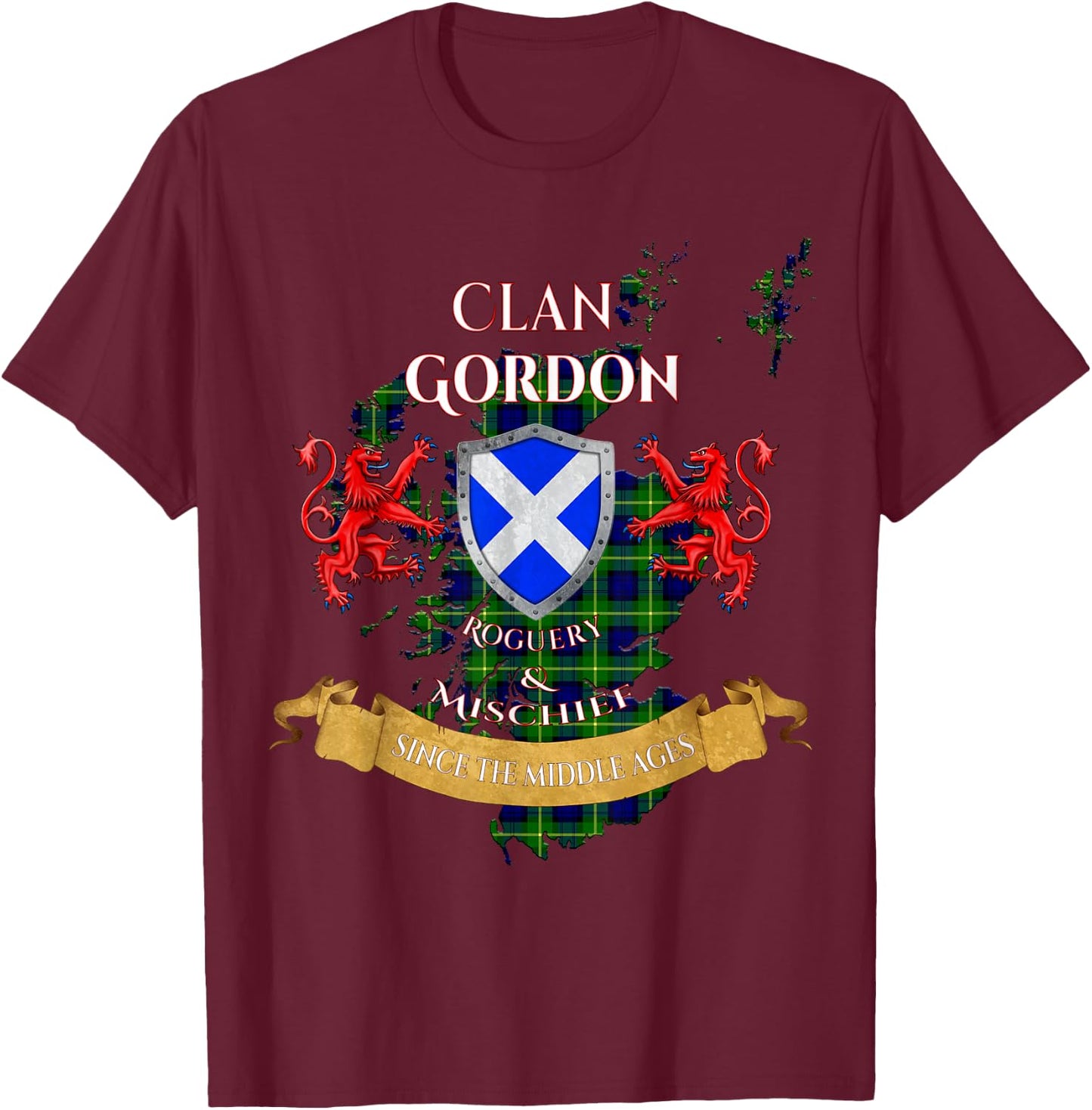 Gordon Scottish Family Clan Middle Ages Mischief T-Shirt - T-Shirt | Maroon