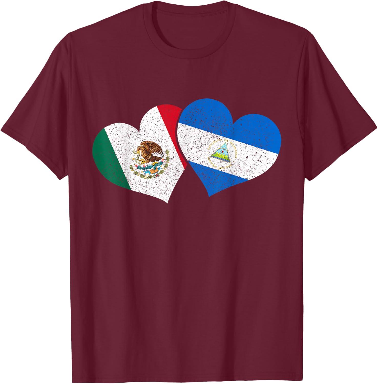 Mexico Nicaragua Hearts Mexican Nicaraguan Flag Pride Nica T-Shirt - T-Shirt | Maroon