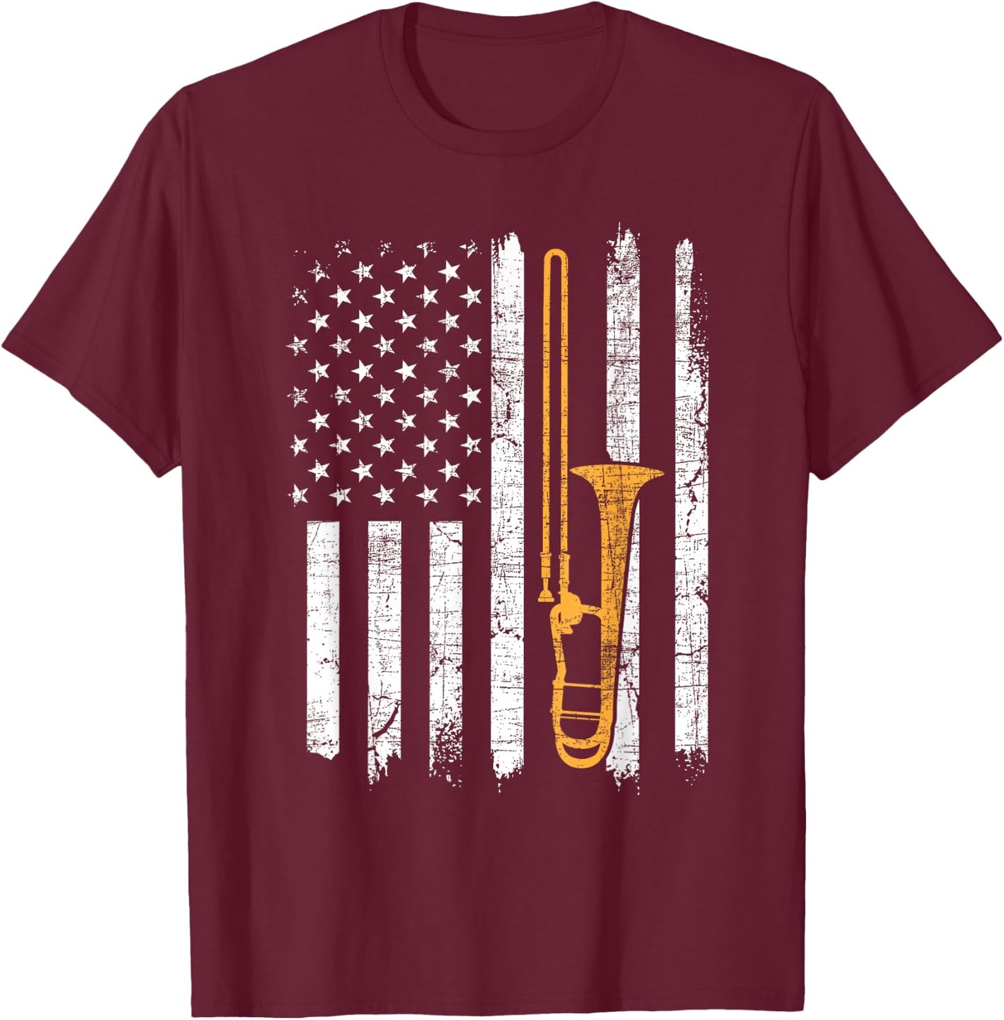 USA American Flag Trombone - Trombonist Music Lover T-Shirt - T-Shirt | Maroon