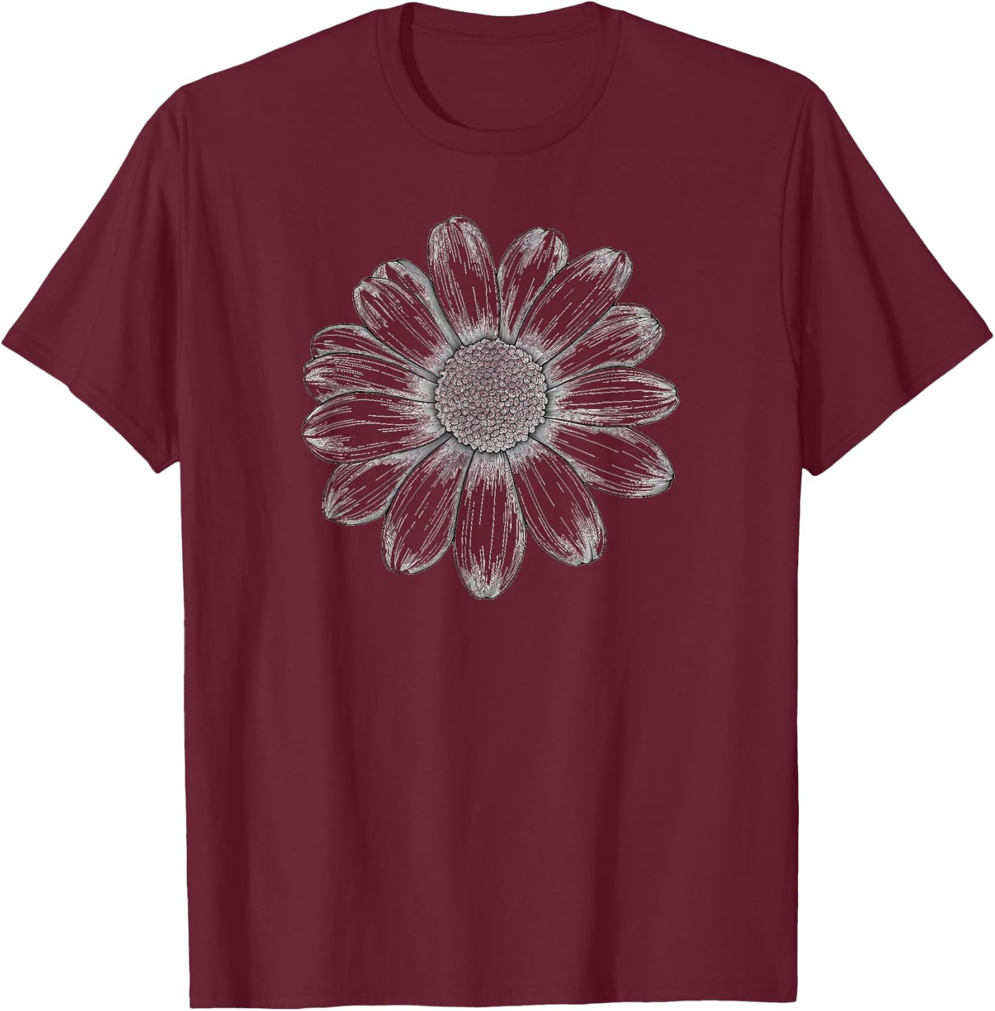 Daisy, Black and White Minimal Love Funny Flower Fashion T-Shirt - T-Shirt | Maroon