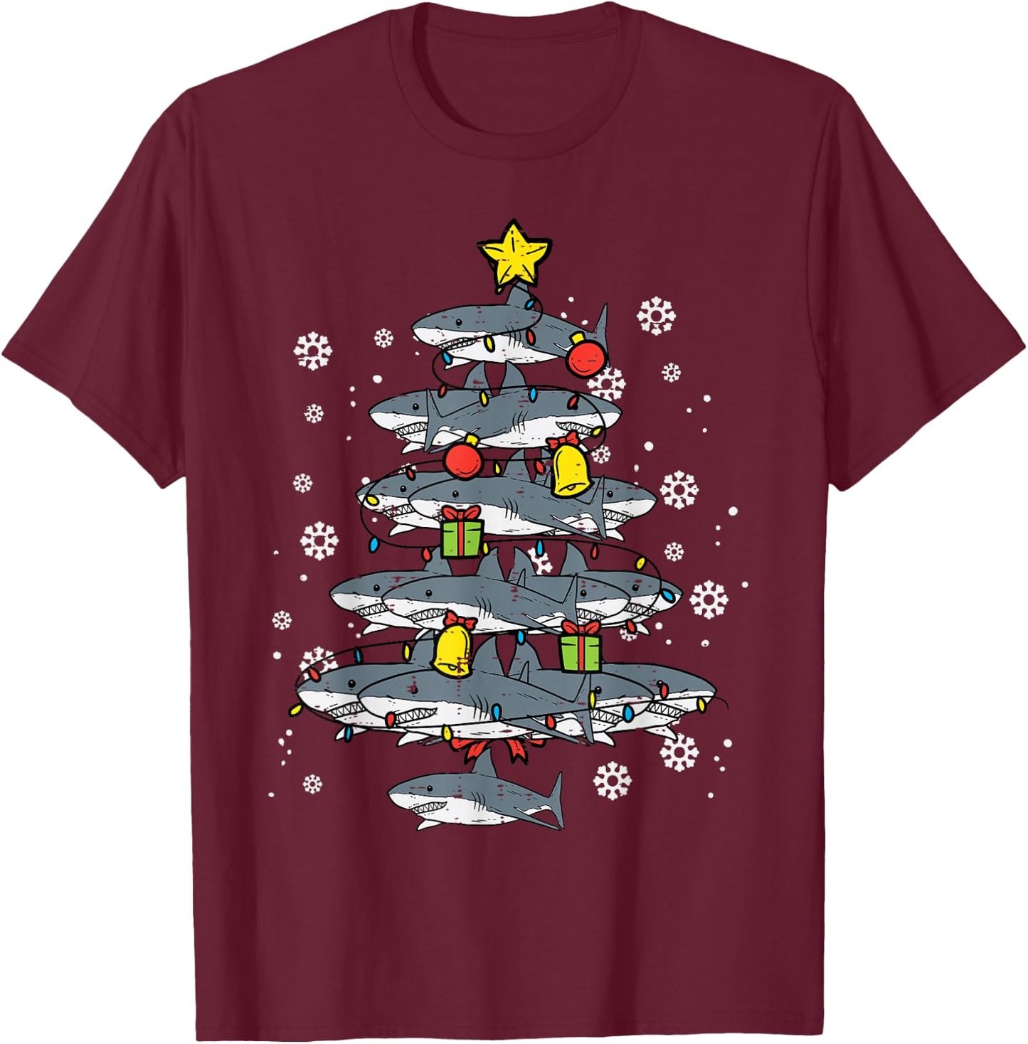 Sharks Christmas Tree Xmas Boys Toddler Kids Men Women Kids T-Shirt - T-Shirt | Maroon