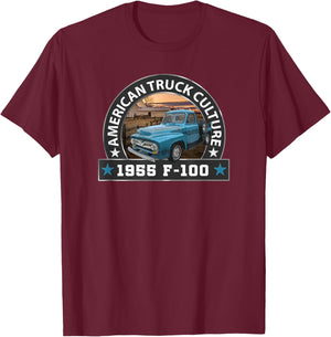 Vintage 1955 F100 Pickup Truck, Big Blue, Classic Trucks T-Shirt - T-Shirt | Maroon
