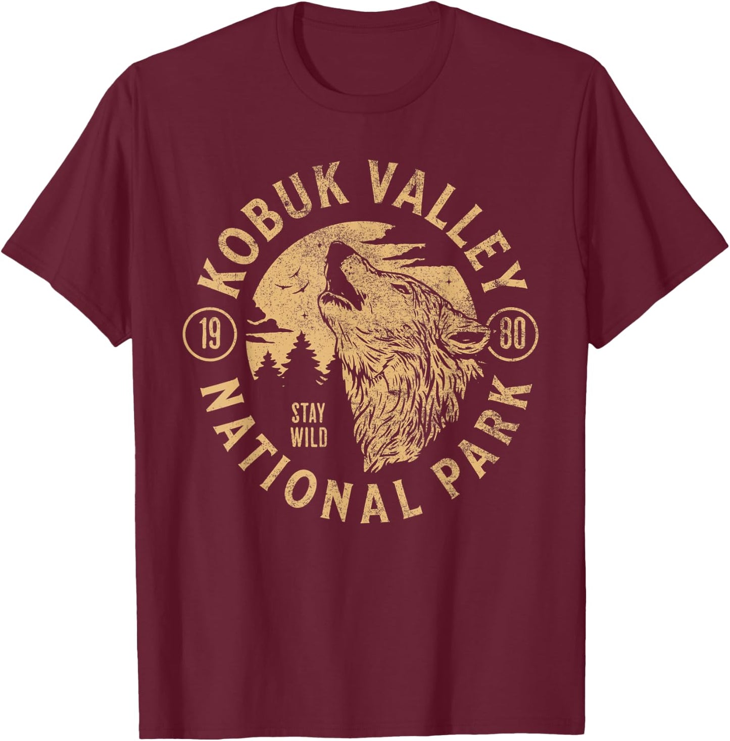 Kobuk Valley Alaska Wolf Nature Hike Outdoors Vintage T-Shirt - T-Shirt | Maroon
