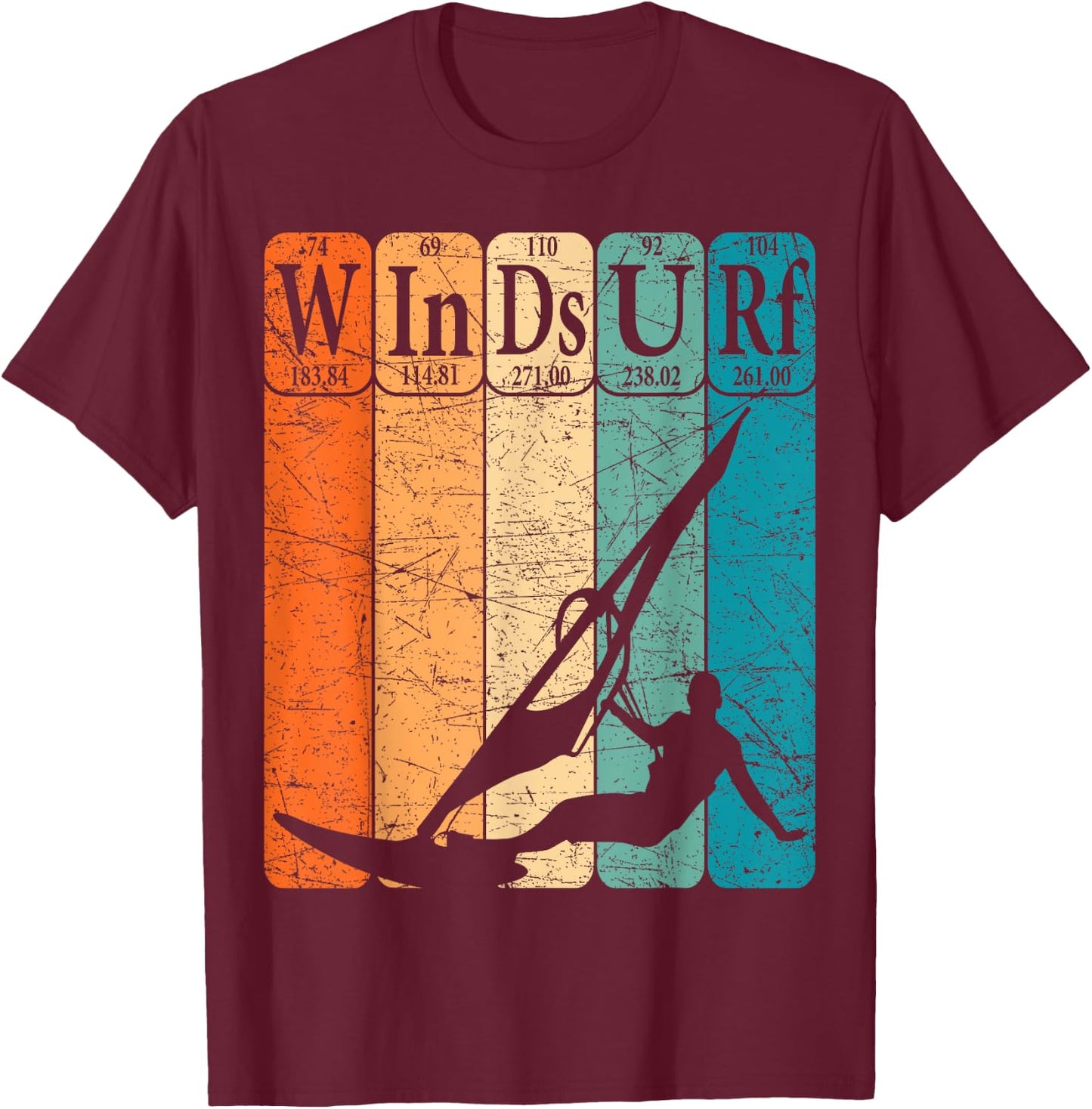 Windsurf Periodic Table Elements Windsurfing Retro T-Shirt - T-Shirt | Maroon