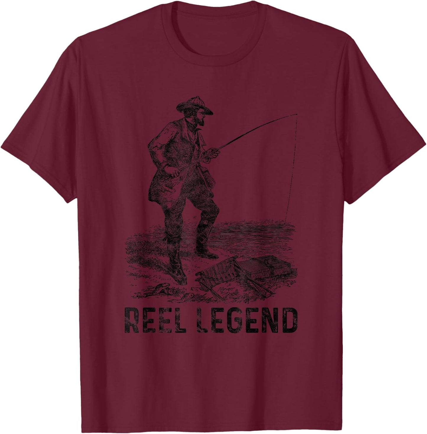 Reel Legend, Old Vintage Fisherman Fishing Grandpa Joke T-Shirt - T-Shirt | Maroon