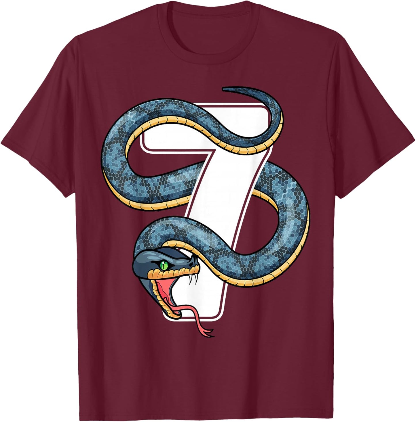 7th Birthday Snake Lover Seven 7 Year Old Birthday Boy Girl T-Shirt - T-Shirt | Maroon