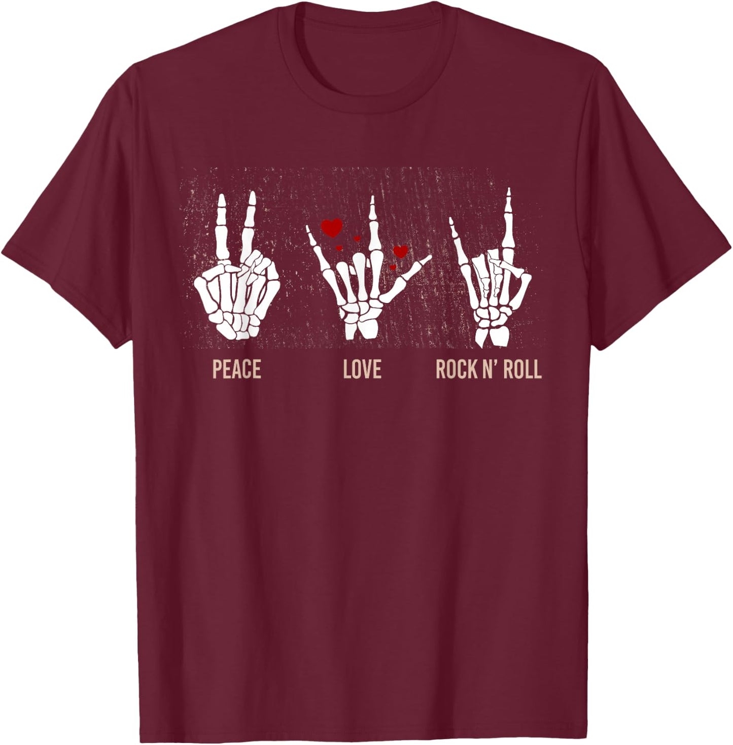 Peace Love Rock N' Roll Guitar Hippie Lover T-Shirt - T-Shirt | Maroon