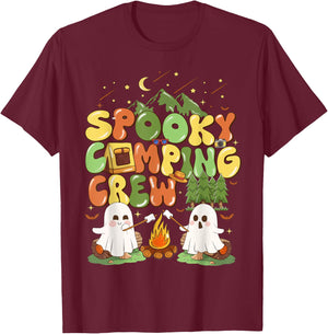 Spooky Camping Crew Halloween Cute Boo Ghost T-Shirt - T-Shirt | Maroon