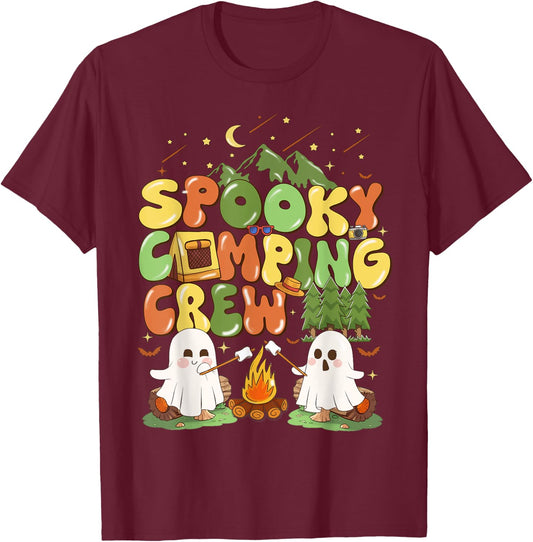 Spooky Camping Crew Halloween Cute Boo Ghost T-Shirt - T-Shirt | Maroon