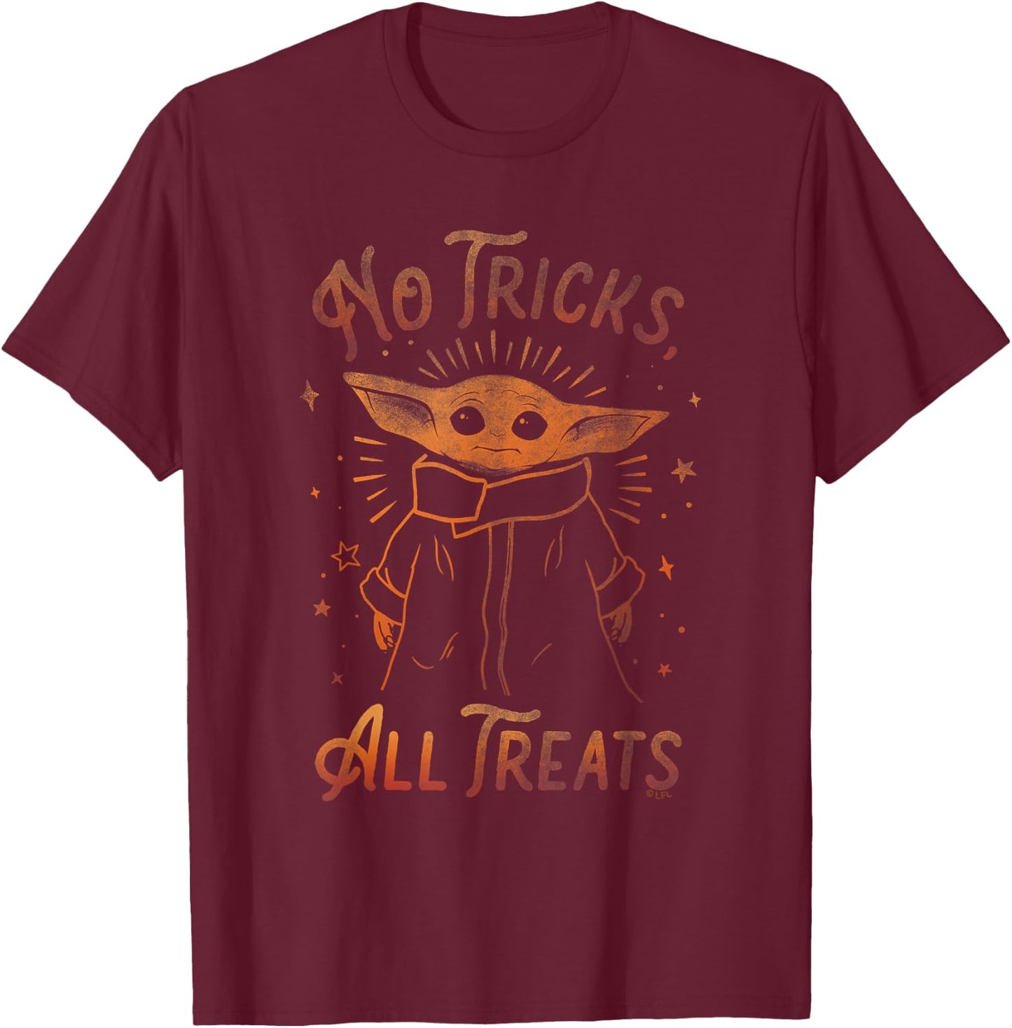 Star Wars: The Mandalorian Halloween All Treats Distressed T-Shirt - T-Shirt | Maroon