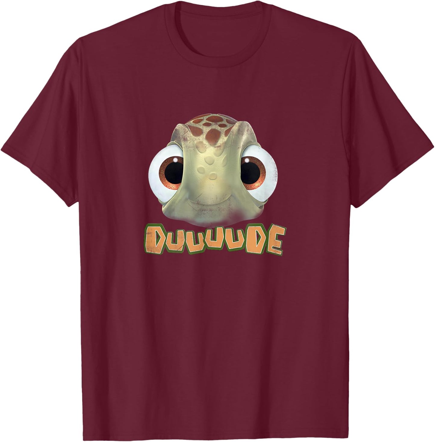 Disney Pixar Finding Nemo Duuuude Squirt Big Face Chest Logo T-Shirt - T-Shirt | Maroon
