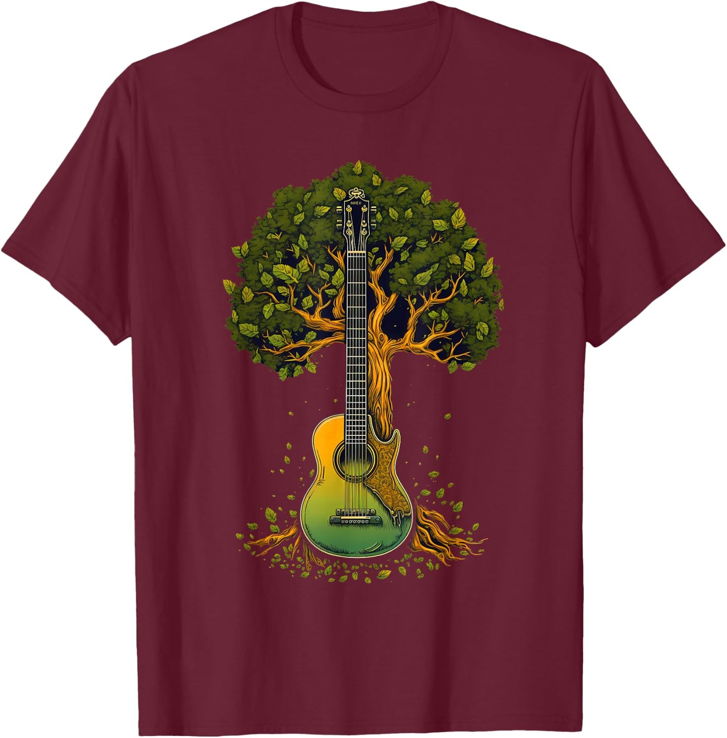 Guitar Tree of Life, Guitar Tree T-Shirt - T-Shirt | Maroon