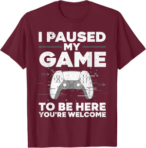 Cool Video Gamer Boys Kids Game Paused Gaming Gamers T-Shirt - T-Shirt | Maroon
