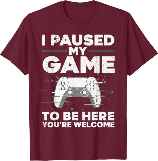 Cool Video Gamer Boys Kids Game Paused Gaming Gamers T-Shirt - T-Shirt | Maroon