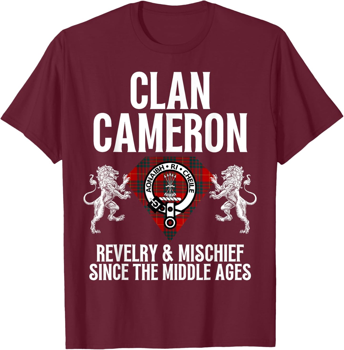 HighlandFour Cameron Clan Scottish Name Coat Of Arms Tartan Family Party T-Shirt - T-Shirt | Maroon