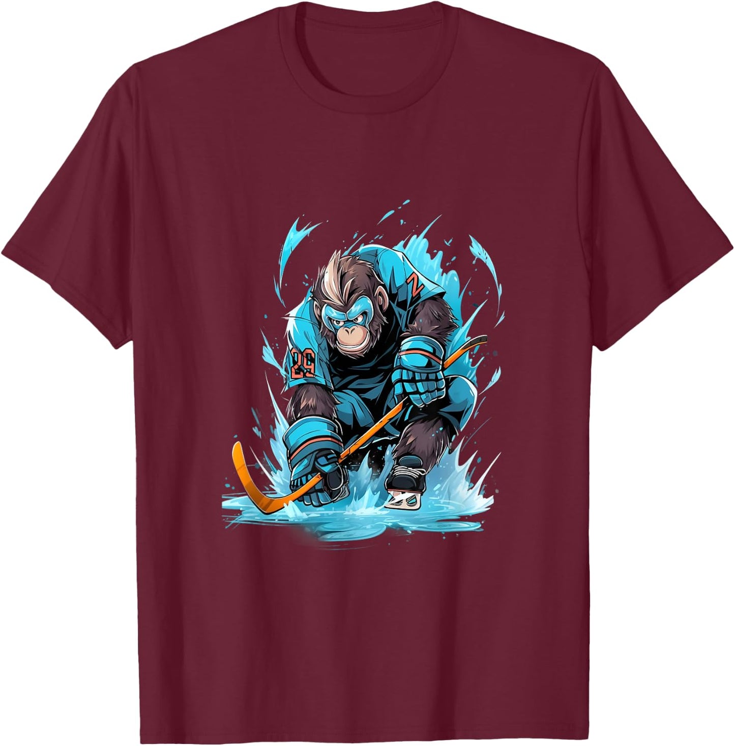 Monkey Ice Hockey Player Hockey Stick Goalkeeper T-Shirt - T-Shirt | Maroon