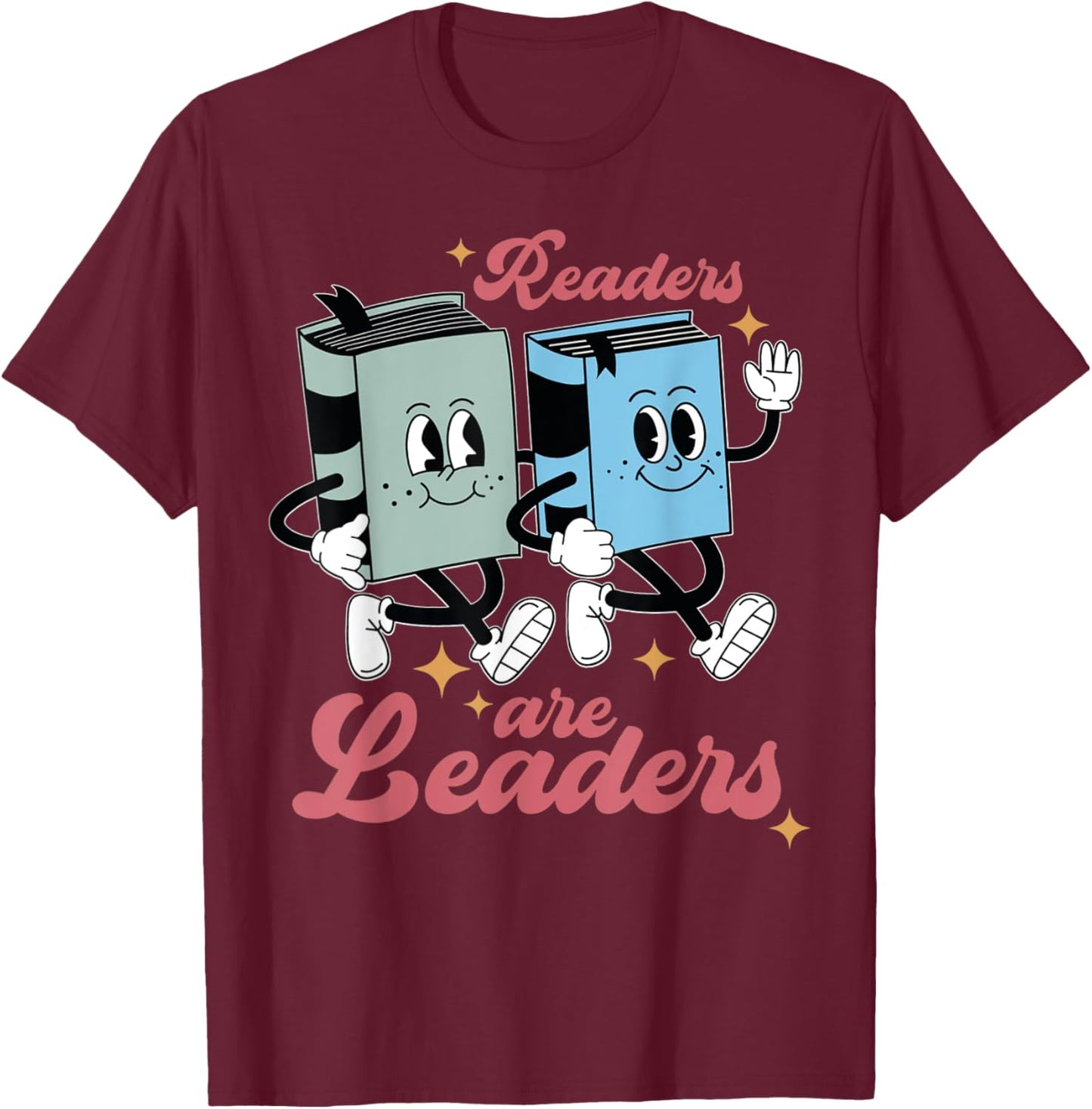 Reading Teacher Readers Are Leaders Retro Groovy Vintage Men Women T-Shirt - T-Shirt | Maroon