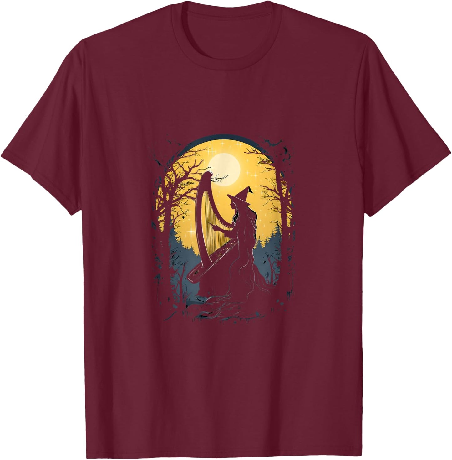Witch Playing Harp Halloween Harpist Harp Player T-Shirt - T-Shirt | Maroon