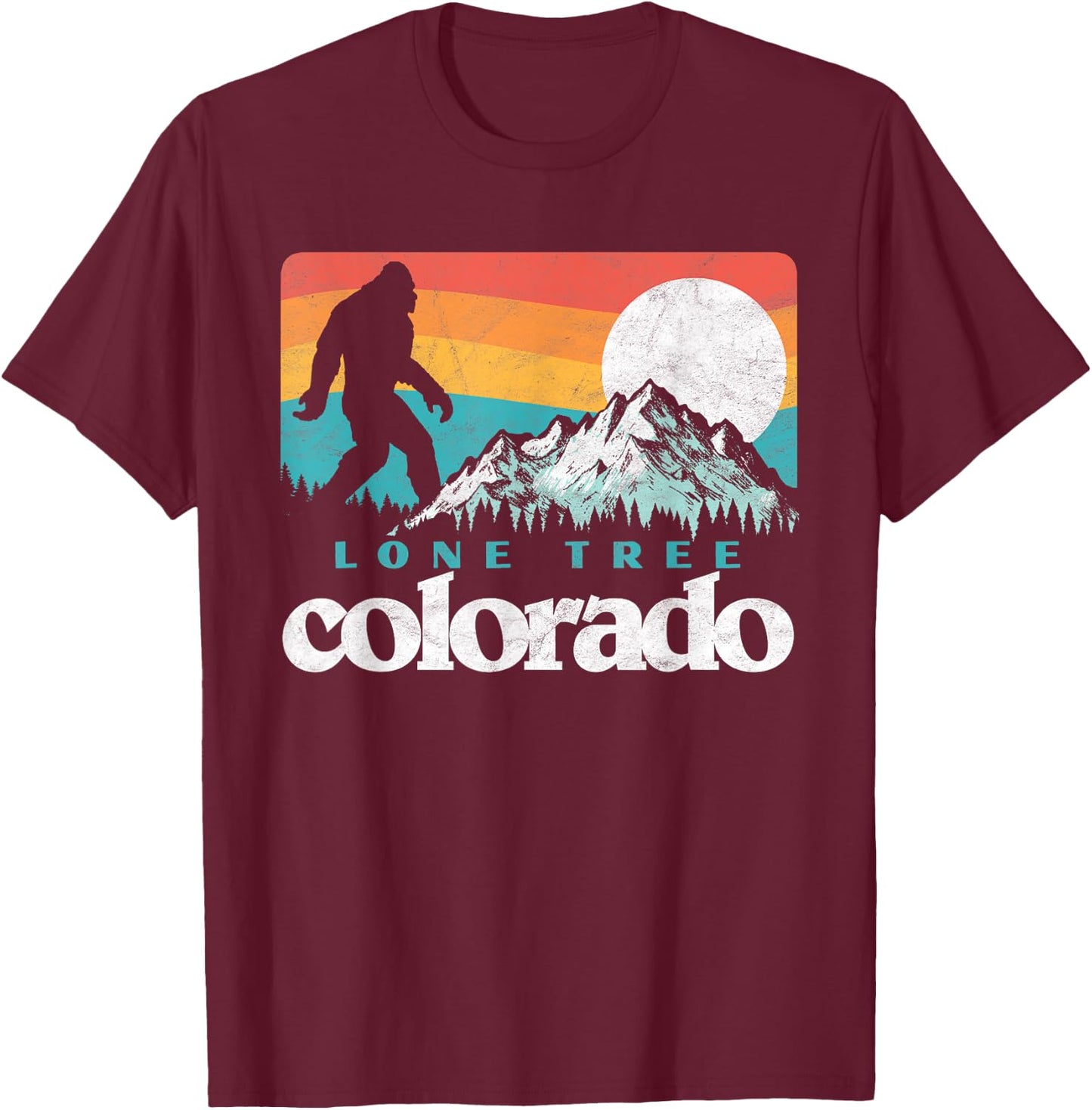 Lone Tree Colorado Retro 80s Bigfoot Mountains T-Shirt - T-Shirt | Maroon