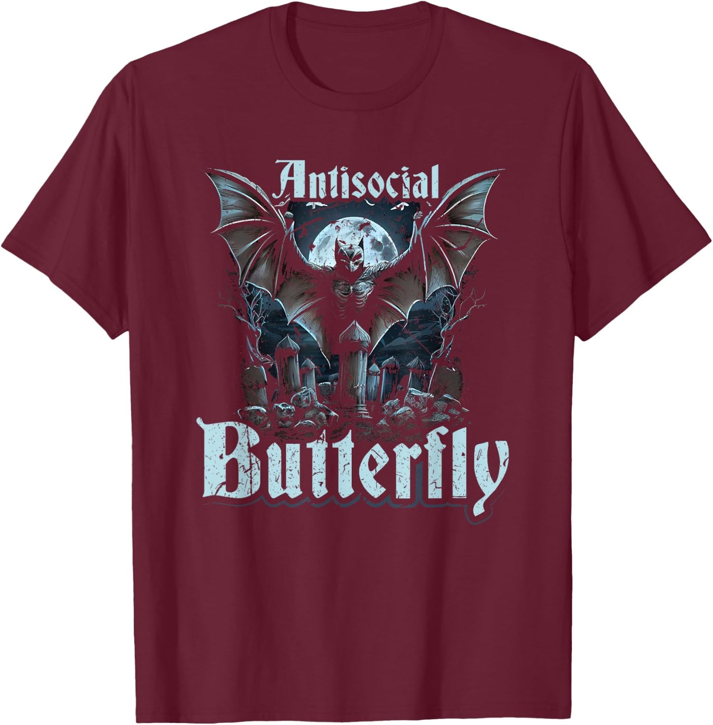 Antisocial Butterfly, Gothic Subculture Emo Bat Goth T-Shirt - T-Shirt | Maroon
