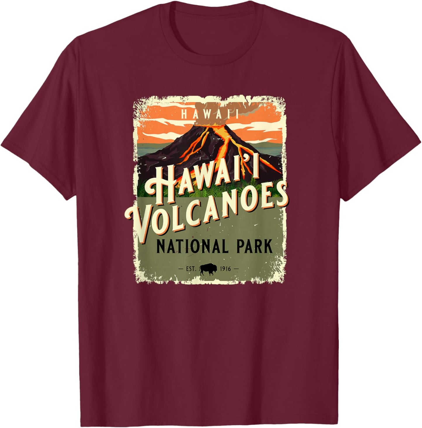 Vintage Hawaii Volcanoes National Park USA Travel Souvenir T-Shirt - T-Shirt | Maroon