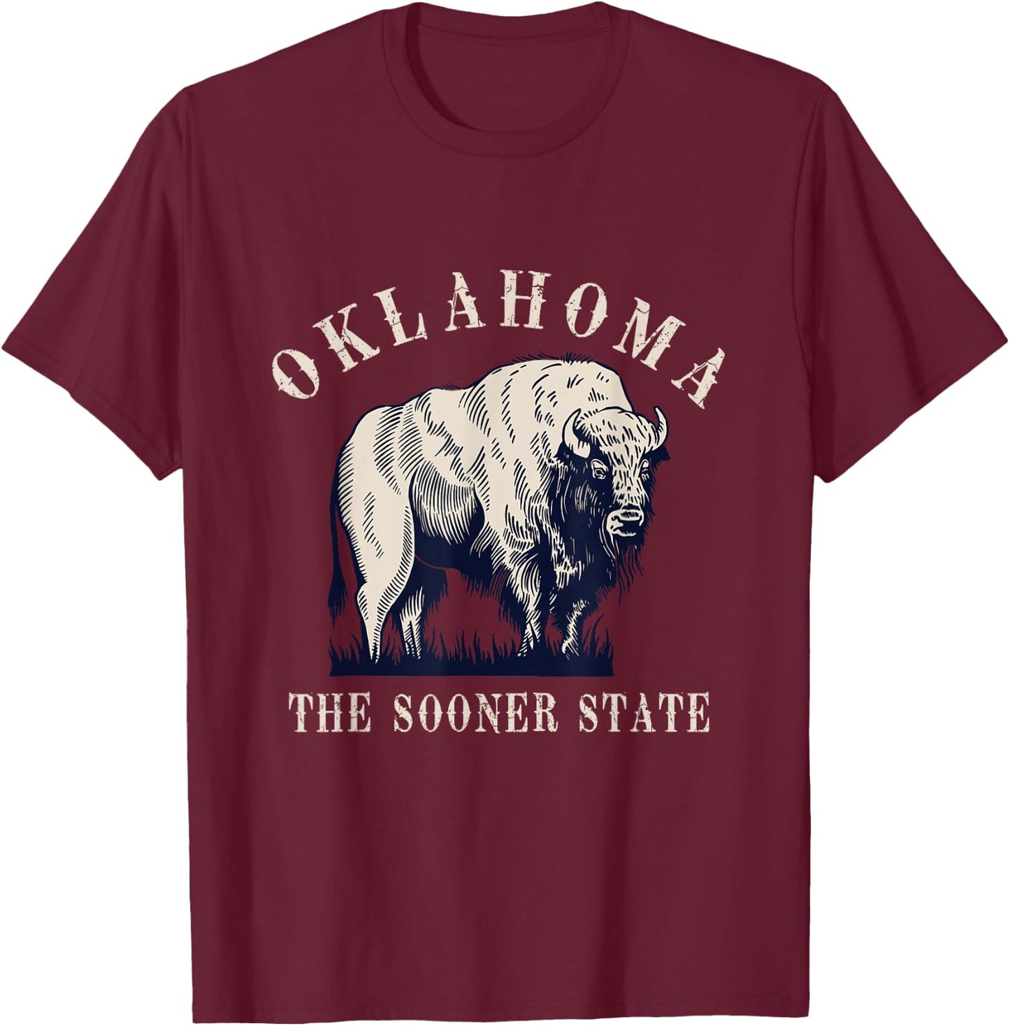 Kattie Kattie Oklahoma Bison Buffalo Vintage - -Adults & Kids - Black - Small - Short Sleeve - - Retro Graphic T-Shirt - T-Shirt | Maroon