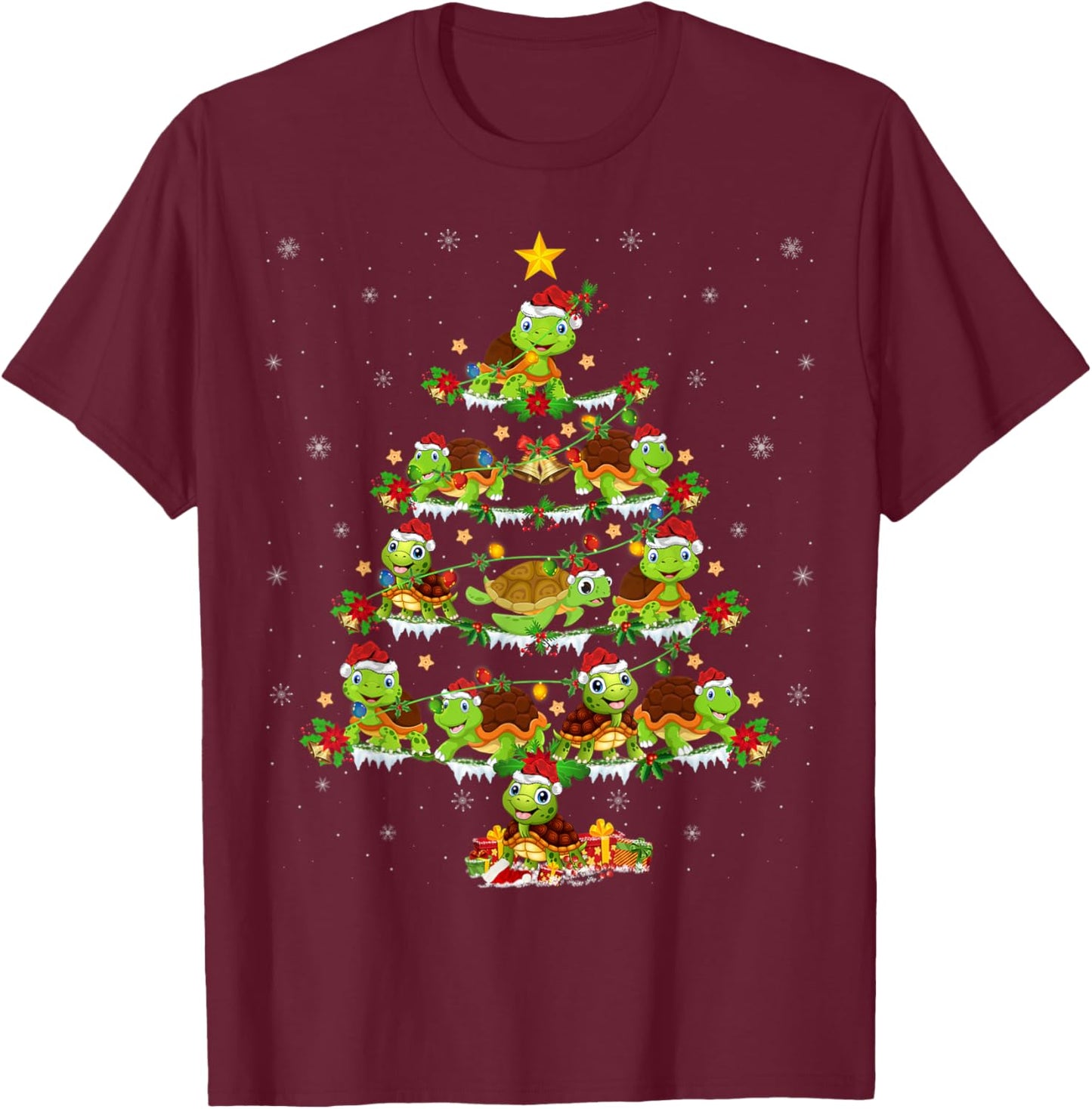 Turtle Lover Xmas Lights Turtle Christmas Tree T-Shirt - T-Shirt | Maroon