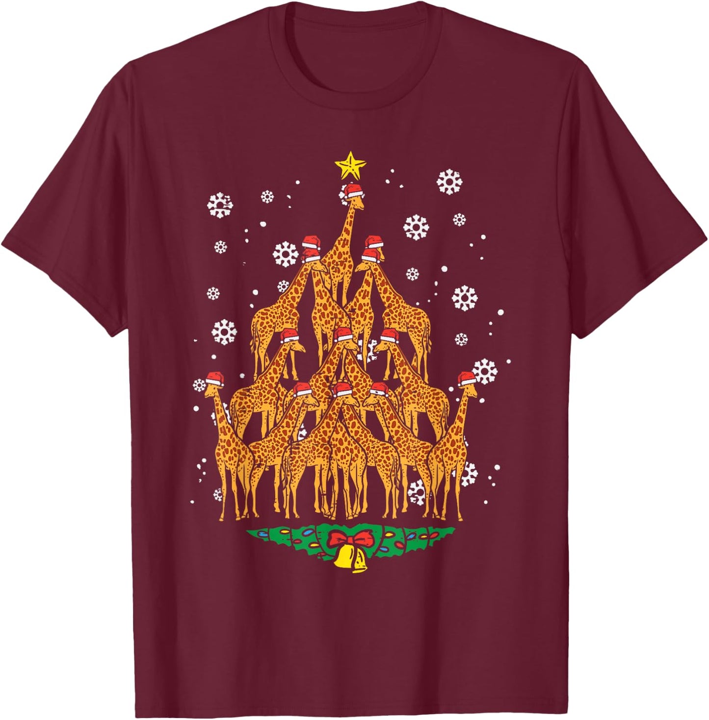 Giraffe Christmas Tree Animal Xmas Women Men T-Shirt - T-Shirt | Maroon