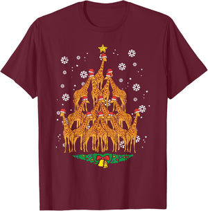 Giraffe Christmas Tree Animal Xmas Women Men T-Shirt - T-Shirt | Maroon
