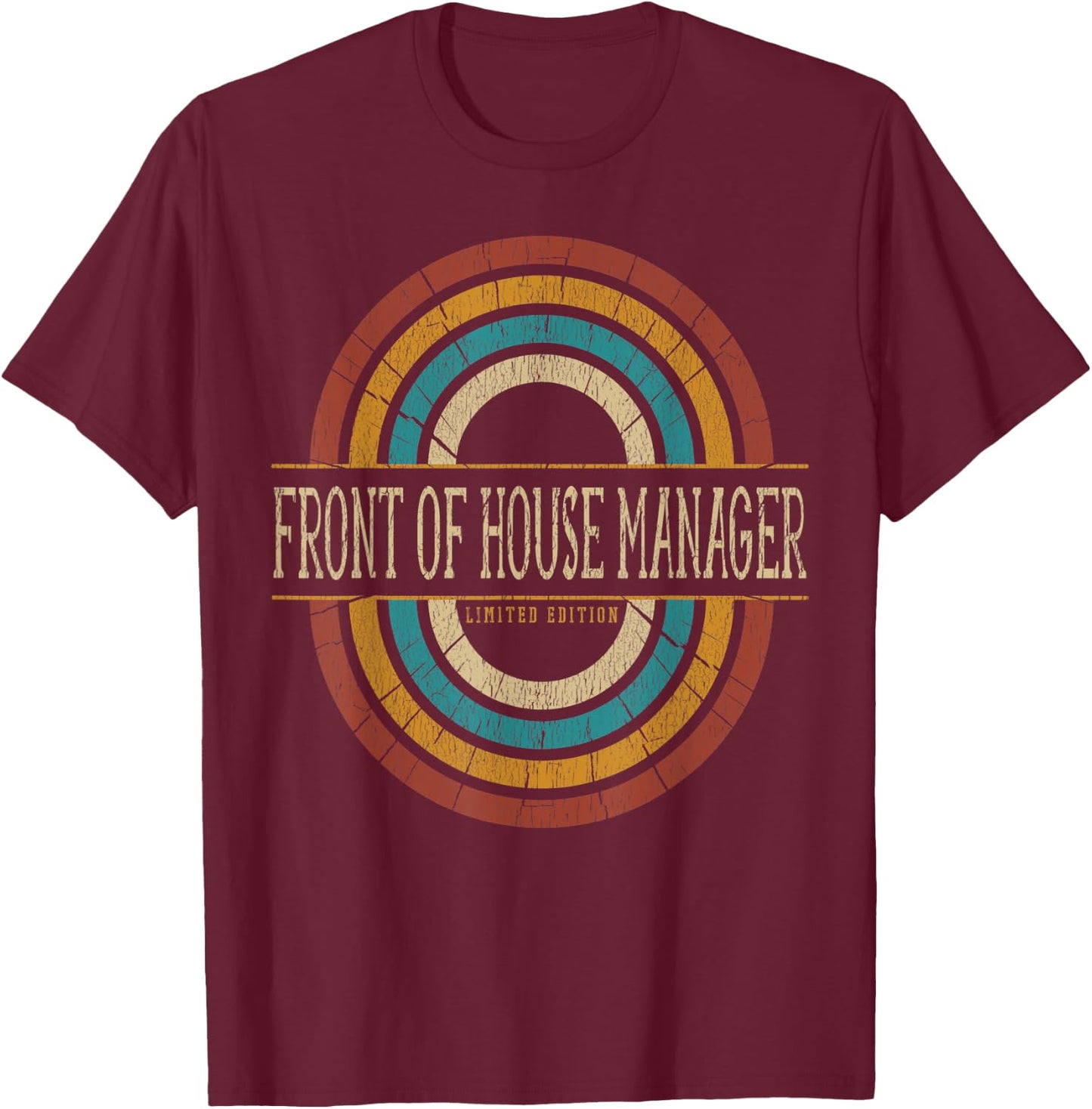 Front Of House Manager Vitnage Retro T-Shirt - T-Shirt | Maroon