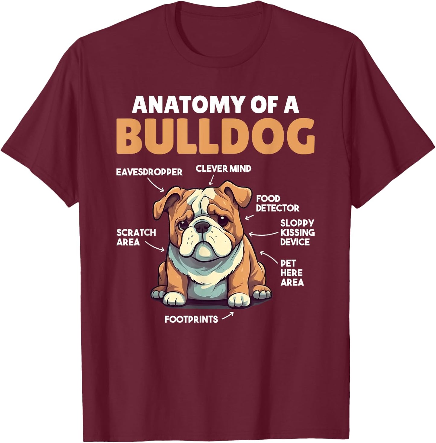Cute Dogs Explanation Anatomy Of A Bulldog Men Women Girls Kids T-Shirt - T-Shirt | Maroon