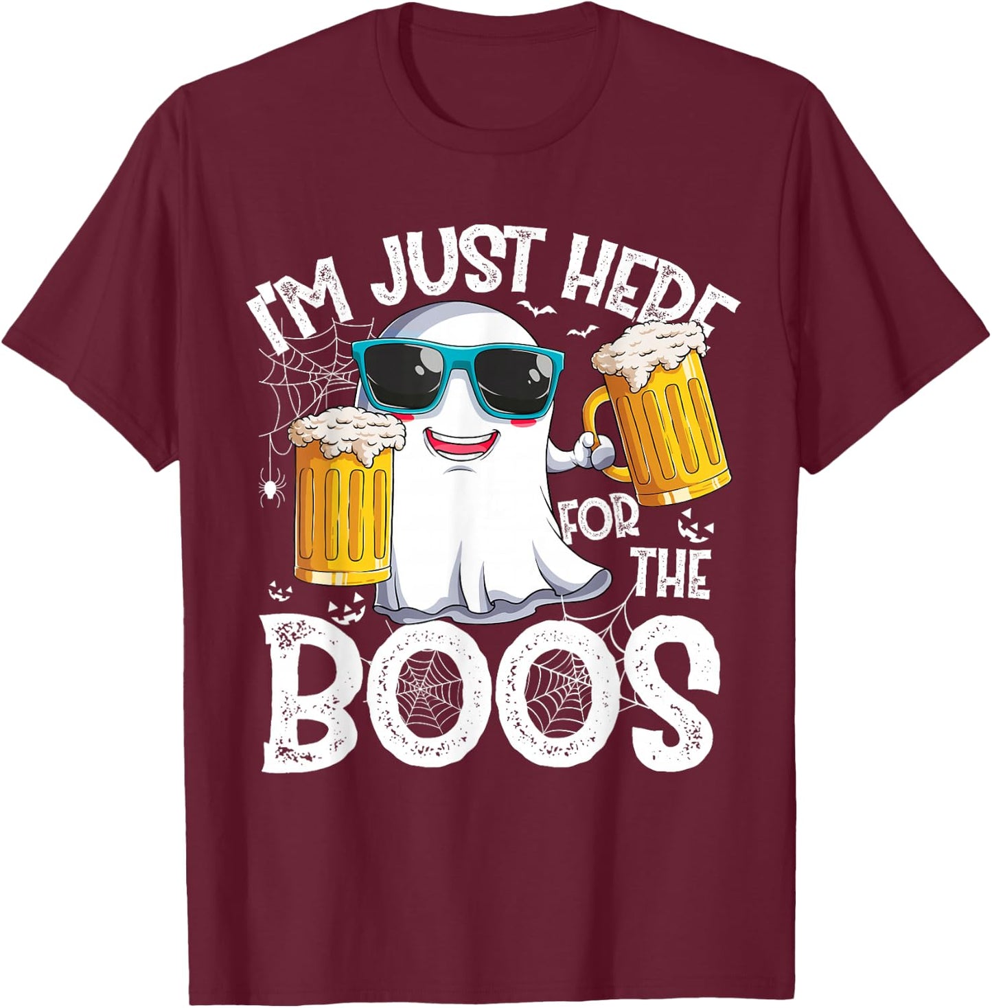 I'm Just Here For The Boos Funny Halloween Men Ghost T-Shirt - T-Shirt | Maroon