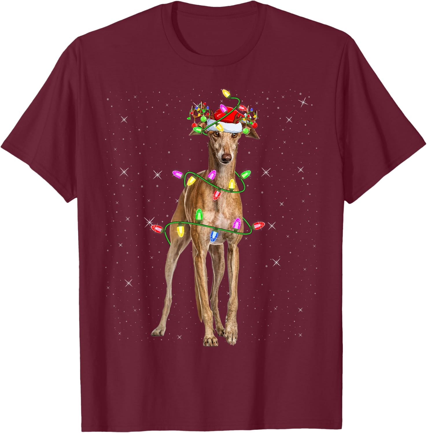 Greyhound Dog Lover Xmas Lighting Santa Greyhound Christmas Women Kids T-Shirt - T-Shirt | Maroon