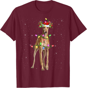 Greyhound Dog Lover Xmas Lighting Santa Greyhound Christmas Women Kids T-Shirt - T-Shirt | Maroon