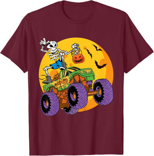 Kids Skeleton Monster Truck Trick Treat Halloween Monster Truck T-Shirt - T-Shirt | Maroon