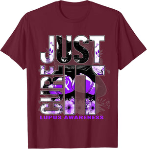 Just Cure It Lupus Awareness Purple Cat Men Women T-Shirt - T-Shirt | Maroon