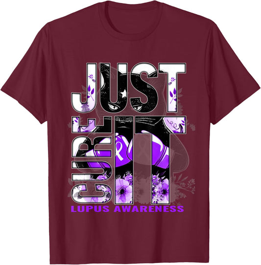 Just Cure It Lupus Awareness Purple Cat Men Women T-Shirt - T-Shirt | Maroon