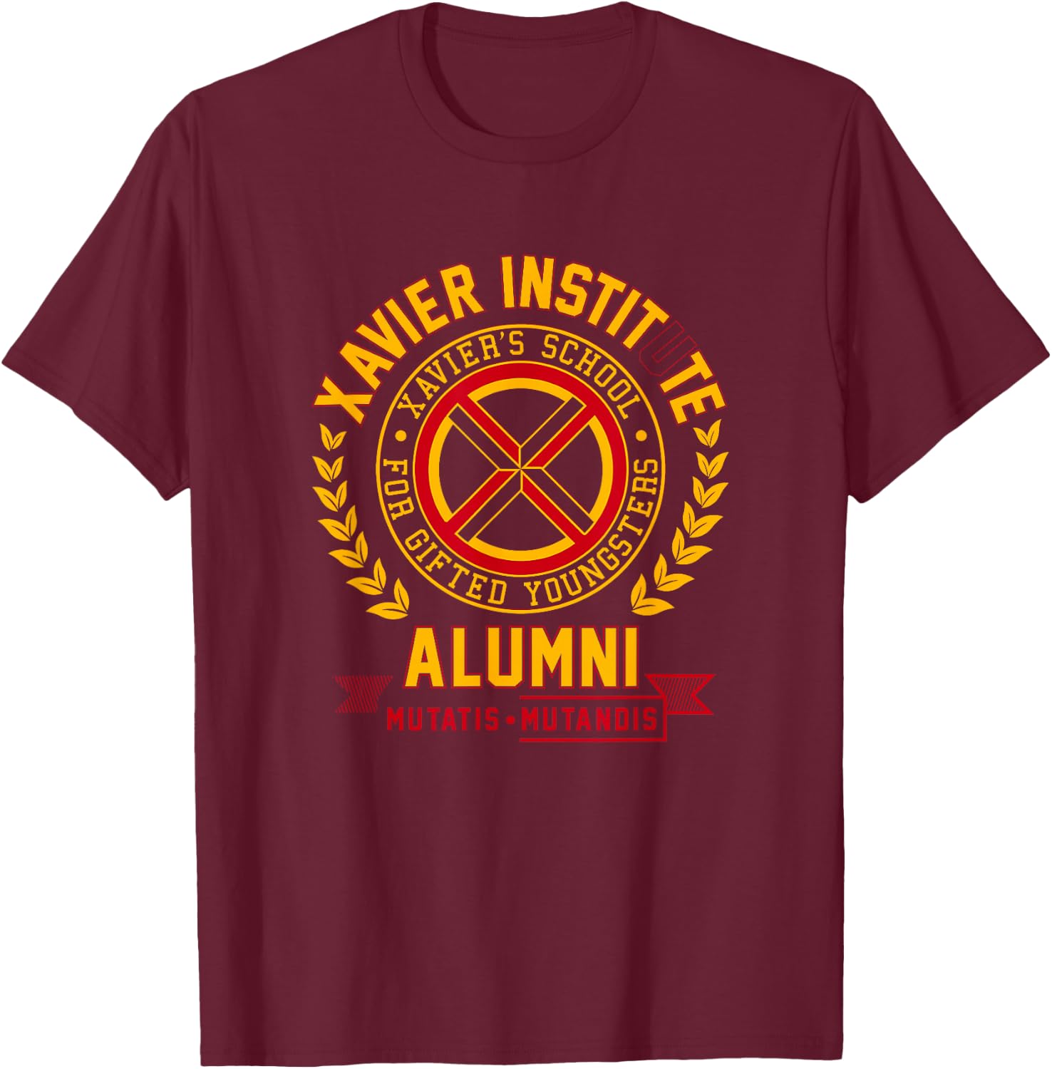 Marvel X-Men Xavier Institute Alumni Mutatis Mutandis T-Shirt - T-Shirt | Maroon
