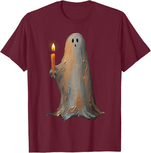 Halloween Ghost Holding Candle Spooky T-Shirt - T-Shirt | Maroon