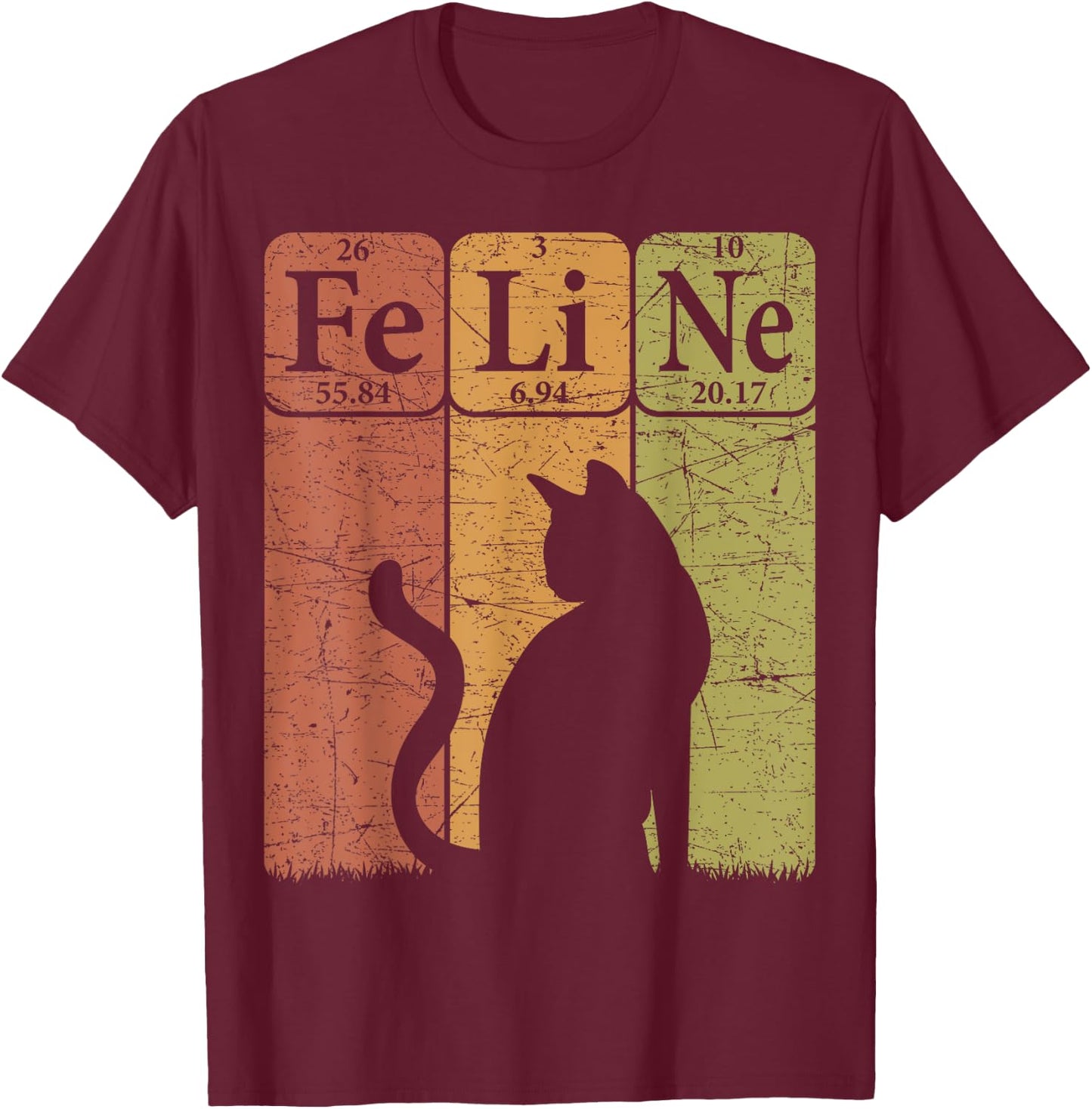 Feline Cat Periodic Table Elements Cat Lover Cat Scientist T-Shirt - T-Shirt | Maroon