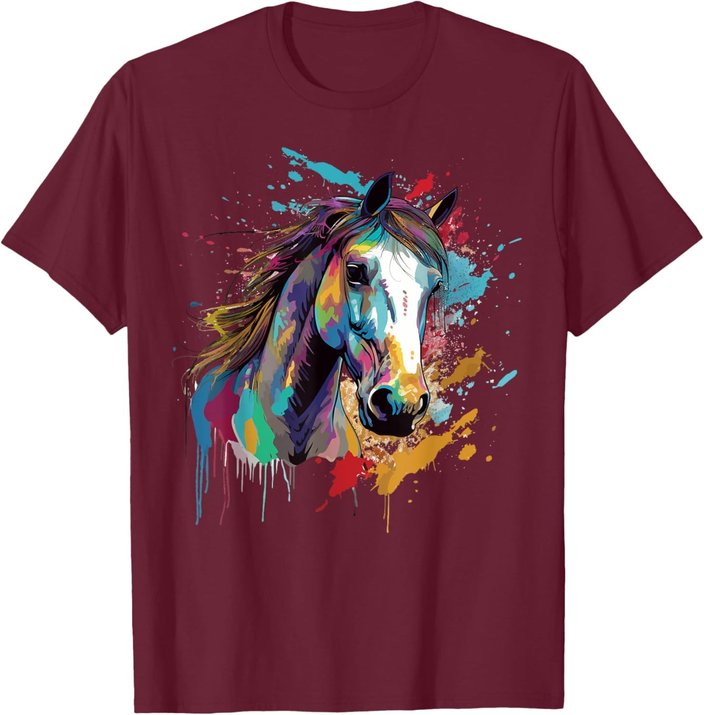 Colorful Splash Art Kuda Padi Horse Lover T-Shirt - T-Shirt | Maroon