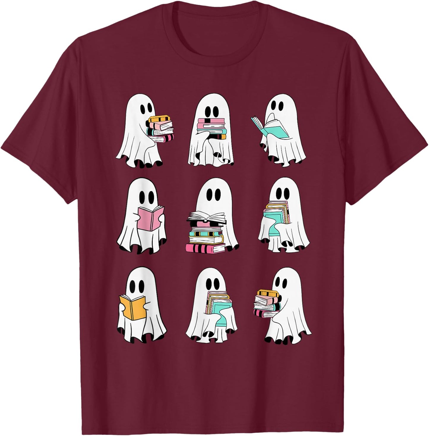 Ghost Reading Books Spooky Librarian Teacher Women T-Shirt - T-Shirt | Maroon