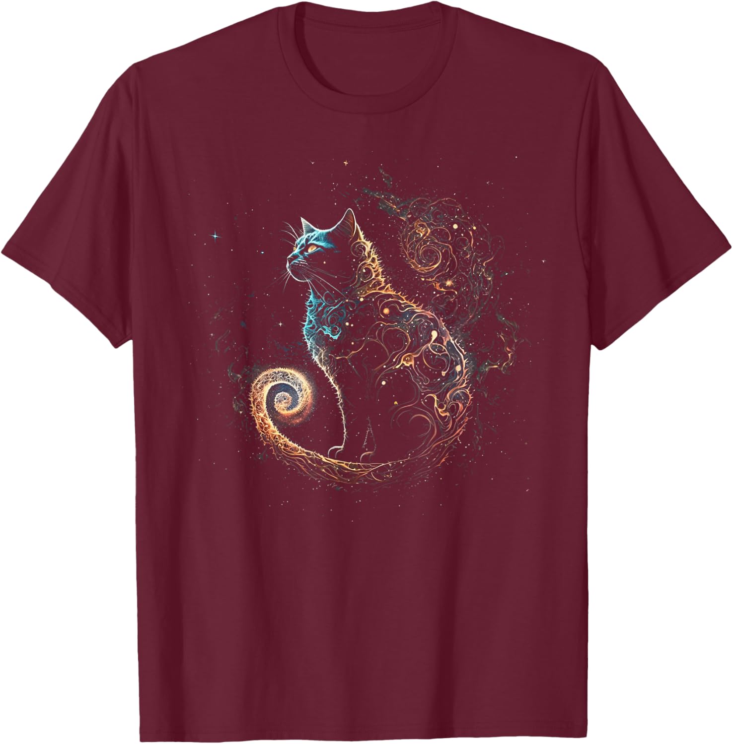 Cat in The Galaxy and Space Kitten Cat Head T-Shirt - T-Shirt | Maroon